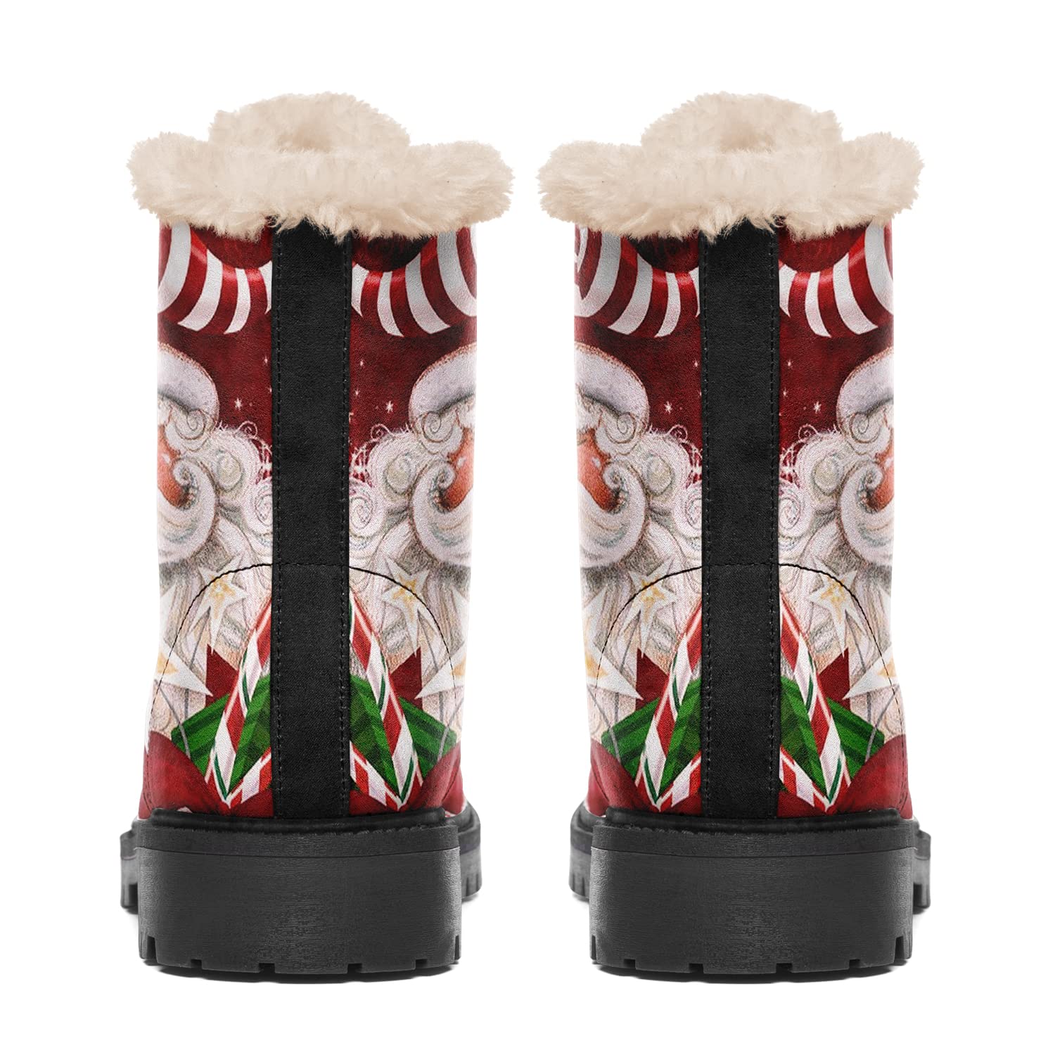 Stivali invernali da donna, stivali natalizi personalizzati Stivaletti con lacci foderati in pelliccia da donna con stampa Babbo Natale 